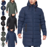 Mens Crosshatch Long Below Knee Cosy Parka Jacket Puffer Padded Hooded Warm Coat