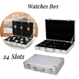 Watches Display Storage Box Briefcase Design 24 Grid Silvery Aluminum Watch Case