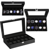 6/10/12 Grids PU Leather Watch Display Case Collection Storage Holder Box Black