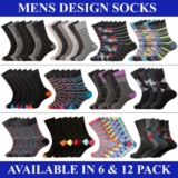 Mens Socks 6 12 Pairs Casual Work Sports Cotton Rich Designer Sock Size UK 6–11