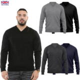 Mens V Neck Jumper Long Sleeve Sweater Classic Plain Pullover Top Sweatshirt