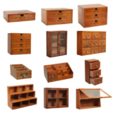 Wooden Vintage Desktop Cabinet Makeup Jewellery Storage Box  Shelf Holder Drawer