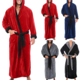 Mens Fleece Hooded Robe Long Winter Soft Cosy Wrap Dressing Gown