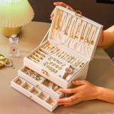 3 Layer Large Jewelry Box, necklace Jewelry Storage Organizer Cabinet Box White