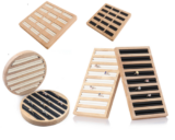 Wooden Jewellery Display Tray Stand for Ring PU Leather Ring Storage Organizer