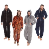 Mens Plain Cuffed Zip Hooded 1Onesie All in 1 Fleece Pyjama Loungewear One Piece