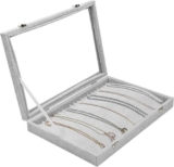 Grey Velvet Jewellery Storage Organiser Tray – Necklace Holder Display Case Box