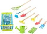 Kids Gardening Tools Wooden Children Shovel Spade Fork Set Bag Garden Yard