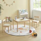 Kids Table and Chairs Set Wooden Children Dinner and Learning Table w/ 2 Chairs