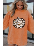 Orange Leopard Pumpkin Graphic Corded Sweatshirt  –  Sweatshirts & Hoodies