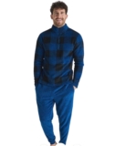 Mens High Street Checked Fleece Blue/Black Soft Warm Pyjamas Lounge Set