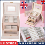 Large 3 Layer Jewellery Box Cabinet Necklace Ring Bracelet Mirror Lock Organizer