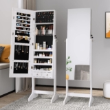 Free Standing Mirrored Jewelry Cabinet Armoire Floor Organiser White with Lock