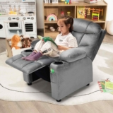 Larger Kids Recliner Chair Adjustable Velvet Fabric Lounge Sofa Recliner-Grey