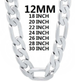 Solid 925 Sterling Silver Necklace For Men Classic 12mm Cuban Chain