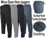 Mens Plain Fleece Jogging Bottoms Zip Pockets Pants Open Hem Joggers Trouser New