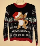 KidMEOWY CHRISTMAS Cat Dab Ugly Holiday Sweater Acrylic Boys Girl Medium L 12/14
