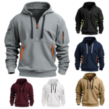 Men Retro Sweatshirt Work Half Zip Up Jumper Hoodie Hooded Jacket Coat M-5XL