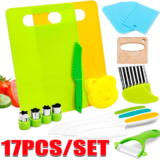 17PCS Toddler Kitchen Knife Set with Cutting Board for Kids Safe Real Cooking
