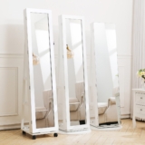 Lockable 360° Swivel Jewelry Cabinet Full Length Mirror Makeup Storage Organizer