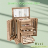 4 Layer Jewelry Box for Women,Rustic Wooden Jewelry Boxes & Organizers W/ Mirror