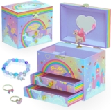 Unicorn Jewellery Box for Girls – Large Music Box with 2 Drawers & Bracelets