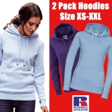 2 Pack Ladies Hoodies Plain Sweatshirt Pullover Cotton Bundle XS S M L XL XXL UK