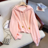 Lady Short Sweatshirts Long Sleeve Hoodie Tops Classic Loose Pullover Sweatshirt
