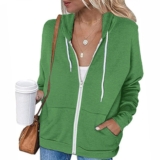 Women Casual Hoodies Long Sleeve Zip Drawstring Pocket Loose Fit Sweatshirt For