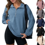Womens Zipper Neck Hoodies Tops Jumper Pocket Casual Baggy Sweatshirts **