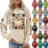 Women’s Halloween Hoodies Sweatshirts Tops Pumpkin Floral Print Pullover Shirts