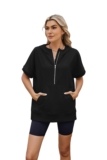 Womens Oversized Half Zip Hoodies Short Sleeve Casual Sweatshirts Pullover7231