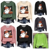 Pumpkin Womens Halloween Hoodies Cute Casual Crew Neck Long Sleeve Sweatshirt