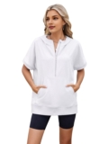 Womens Oversized Half Zip Hoodies Short Sleeve Casual Sweatshirts Pullover1693