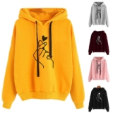 Womens Heart Print Long Sleeves Casual Pullover Hoodie Sweatshirt Fashion Tops