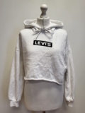 VV824 WOMENS LEVI’S WHITE CROP DRAWSTRING SWEATSHIRT HOODIE UK XS 6 EU 34