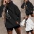 Women Casual Hoodies Pullover Plain Color Button Front Long Sleeve Sweatshirt