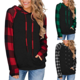 Womens Plaid Long Sleeve Casual Hoodie Sport Workout Top Hooded Sweatshirt