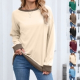 Multicolored ribbed longsleeved sweatshirt womens casual roundneck loose top
