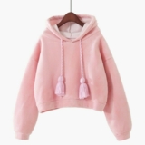 Women Pullover Sweatshirt Top Hooded Hoodies Velvet Cute Crop Warm Fashion