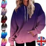 Women Hooded Sweatshirts Gradient Hoodies Ladies Long Sleeve Sport Warm