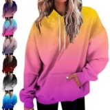 Womens 3D Gradient Long Sleeve Hoodie Tops Ladies Casual Baggy Hooded Sweatshirt