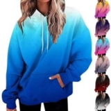 Womens 3D Gradient Long Sleeve Hoodie Tops Ladies Casual Baggy Hooded Sweatshirt