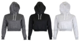 Womens Plain Cropped Hoodie Ladies Pullover Sweatshirt Top Size 8-14