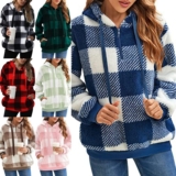 Women Plaid Sweatshirt Long Sleeve Hoodies Women Fluffy Sport Loose Fleece Tops