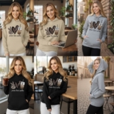 Womens Oversized Hoodie Long Sleeve PEACE LOVE COFFEE Print Hooded Sweatshirt