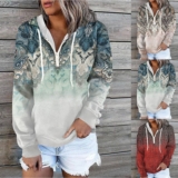 Ladies Casual PRINTED Sweatshirts Hooded Pullover Coats Zip Top Hoodie Plus Size