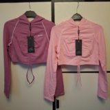 Bo+Tee Womens Hoodie Cropped Ruched Drawstring Active Sportswear Sweatshirt