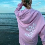 Ladies DO WHAT MAKES YOU HAPPY. PLUS SIZE Hooded Slogan Hoodies Sweatshirt-Baggy