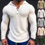 Mens Waffle Ribbed Hoodies Hooded Sweatshirt Solid Grandad Casual Pullover Tee